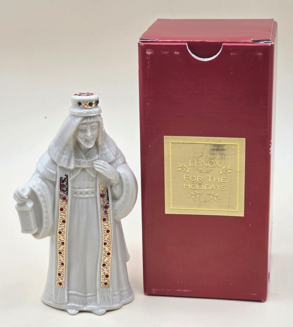 Lenox China Jewels Nativity Melchior Figurine 6.5" Porcelain 24K Gold USA Boxed